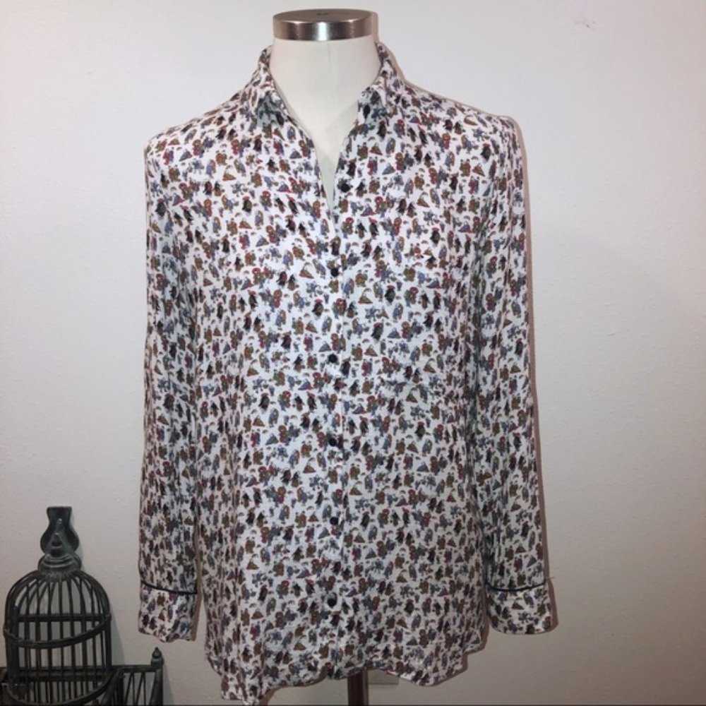 RARE ZARA ASIAN MOTIF BUTTON UP BLOUSE MED